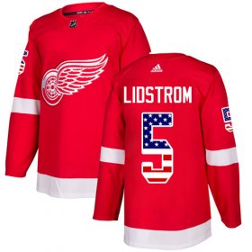 Wholesale Cheap Adidas Red Wings #5 Nicklas Lidstrom Red Home Authentic USA Flag Stitched Youth NHL Jersey