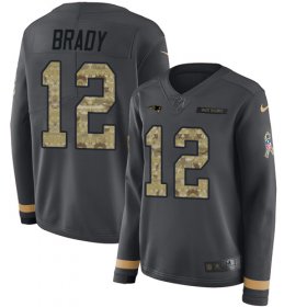 Wholesale Cheap Nike Patriots #12 Tom Brady Anthracite Salute to Service Women\'s Stitched NFL Limited Therma Long Sleeve Jersey