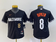 Wholesale Cheap Youth Baltimore Orioles #8 Cal Ripken Jr Number Black 2023 City Connect Cool Base Stitched Jersey