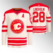 Cheap Men's Calgary Flames #28 Elias Lindholm 2023 Cream Classic Primegreen Stitched Jersey