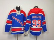 Wholesale Cheap Rangers #99 Wayne Gretzky Blue Sawyer Hooded Sweatshirt Stitched NHL Jersey