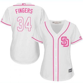 Wholesale Cheap Padres #34 Rollie Fingers White/Pink Fashion Women\'s Stitched MLB Jersey