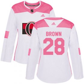 Wholesale Cheap Adidas Senators #28 Connor Brown White/Pink Authentic Fashion Women\'s Stitched NHL Jersey