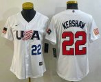 Cheap Women's USA Baseball #22 Clayton Kershaw Number 2023 White World Classic Stitched Jersey