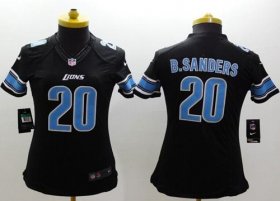 Wholesale Cheap Nike Lions #20 Barry Sanders Black Alternate Women\'s Stitched NFL Limited Jersey