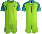 Wholesale Cheap France #1 LLORIS Shiny Green Goalkeeper Soccer Country Jersey