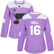 Wholesale Cheap Adidas Blues #16 Brett Hull Purple Authentic Fights Cancer Stanley Cup Champions Women's Stitched NHL Jersey