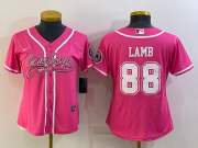 Wholesale Cheap Women's Dallas Cowboys #88 CeeDee Lamb Pink With Patch Cool Base Stitched Baseball Jersey