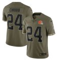 Wholesale Cheap Men's Cleveland Browns #24 Nick Chubb 2022 Olive Salute To Service Limited Stitched Jersey