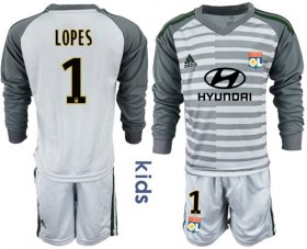 Wholesale Cheap Lyon #1 Lopes Grey Goalkeeper Long Sleeves Kid Soccer Club Jersey