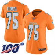 Wholesale Cheap Nike Dolphins #75 Ereck Flowers Orangen Women's Stitched NFL Limited Rush 100th Season Jersey