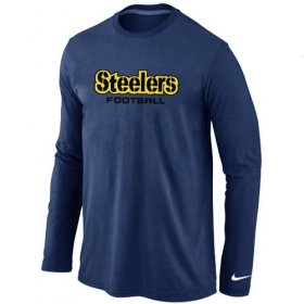Wholesale Cheap Nike Pittsburgh Steelers Authentic Font Long Sleeve T-Shirt Dark Blue