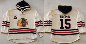 Wholesale Cheap Blackhawks #15 Artem Anisimov Cream Heavyweight Pullover Hoodie Stitched NHL Jersey