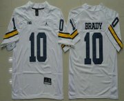 Wholesale Cheap Men's Michigan Wolverines #10 Tom Brady White Stitched NCAA Brand Jordan College Football Jersey