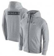 Wholesale Cheap Men's Cincinnati Bengals Nike Ash Gridiron Gray 2.0 Full-Zip Hoodie