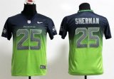 Wholesale Cheap Nike Seahawks #25 Richard Sherman Steel Blue/Green Youth Stitched NFL Elite Fadeaway Fashion Jersey