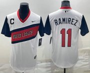 Wholesale Cheap Men's Cleveland Indians #11 Jose Ramirez White 2021 Little League Classic Stitched Nike Jersey