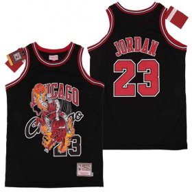 Wholesale Cheap Men\'s Chicago Bulls #23 Michael Jordan Black Hardwood Classics Skull Edition Jersey