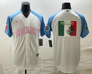 Cheap Men's Mexico Baseball Big Logo 2023 White Blue World Classic Stitched Jersey3