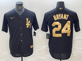 Cheap Men\'s Los Angeles Dodgers #24 Kobe Bryant Black Gold Cool Base Stitched Jersey