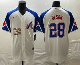 Cheap Men\'s Atlanta Braves #28 Matt Olson Number White 2023 City Connect Cool Base Stitched Jerseys