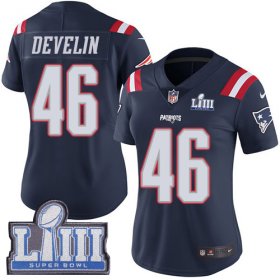 Wholesale Cheap Nike Patriots #46 James Develin Navy Blue Super Bowl LIII Bound Women\'s Stitched NFL Limited Rush Jersey