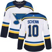 Wholesale Cheap Adidas Blues #10 Brayden Schenn White Road Authentic Women's Stitched NHL Jersey