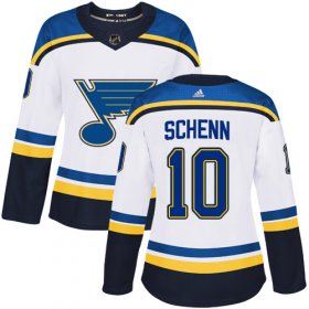 Wholesale Cheap Adidas Blues #10 Brayden Schenn White Road Authentic Women\'s Stitched NHL Jersey