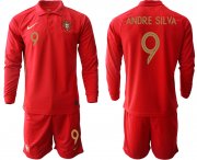 Wholesale Cheap Men 2021 European Cup Portugal home red Long sleeve 9 Soccer Jersey