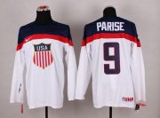 Wholesale Cheap 2014 Olympic Team USA #9 Zach Parise White Stitched NHL Jersey