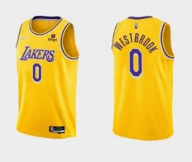 Wholesale Cheap Men\'s Yellow Los Angeles Lakers #0 Russell Westbrook bibigo Stitched Basketball Jersey