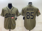 Wholesale Cheap Men's San Francisco 49ers #85 George Kittle 2022 Olive Salute to Service Cool Base Stitched Baseball Jersey