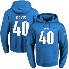 Wholesale Cheap Nike Lions #40 Jarrad Davis Blue Name & Number Pullover NFL Hoodie