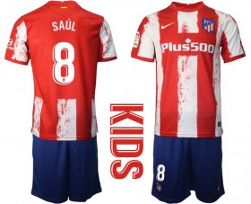 Wholesale Cheap Youth 2021-2022 Club Atletico Madrid home red 8 Nike Soccer Jersey