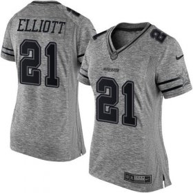 Wholesale Cheap Nike Cowboys #21 Ezekiel Elliott Gray Women\'s Stitched NFL Limited Gridiron Gray Jersey