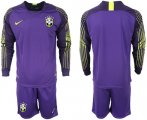 Wholesale Cheap Brazil Blank Purple Goalkeeper Long Sleeves Soccer Country Jersey