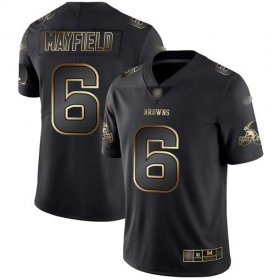 Wholesale Cheap Nike Browns #6 Baker Mayfield Black/Gold Men\'s Stitched NFL Vapor Untouchable Limited Jersey