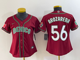 Wholesale Cheap Women\'s Mexico Baseball #56 Randy Arozarena 2023 Red World Classic Stitched Jersey 1