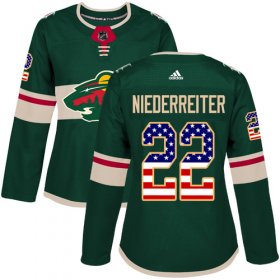Wholesale Cheap Adidas Wild #22 Nino Niederreiter Green Home Authentic USA Flag Women\'s Stitched NHL Jersey