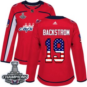 Wholesale Cheap Adidas Capitals #19 Nicklas Backstrom Red Home Authentic USA Flag Stanley Cup Final Champions Women\'s Stitched NHL Jersey