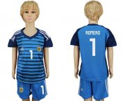 Wholesale Cheap Argentina #1 Romero Blue Goalkeeper Kid Soccer Country Jersey