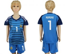 Wholesale Cheap Argentina #1 Romero Blue Goalkeeper Kid Soccer Country Jersey