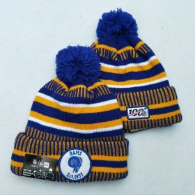 Wholesale Cheap Rams Team Logo Royal Yellow 100th Season Pom Knit Hat YD