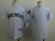 Wholesale Cheap Brewers Blank White(blue stripe) Cool Base Stitched Youth MLB Jersey