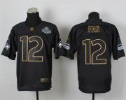 Wholesale Cheap Nike Seahawks #12 Fan Black Gold No. Fashion Men's Stitched NFL Elite Jersey