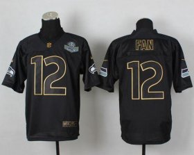 Wholesale Cheap Nike Seahawks #12 Fan Black Gold No. Fashion Men\'s Stitched NFL Elite Jersey