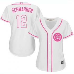 Wholesale Cheap Cubs #12 Kyle Schwarber White/Pink Fashion Women\'s Stitched MLB Jersey