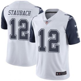Wholesale Cheap Nike Cowboys #12 Roger Staubach White Men\'s Stitched NFL Limited Rush Jersey