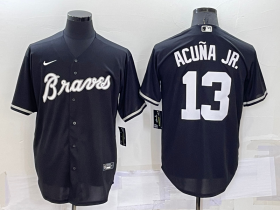 Wholesale Cheap Men\'s Atlanta Braves #13 Ronald Acuna Jr Black Turn Back The Clock Stitched Cool Base Jersey