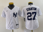 Wholesale Cheap Youth New York Yankees #27 Giancarlo Stanton White Stitched Cool Base Nike Jersey